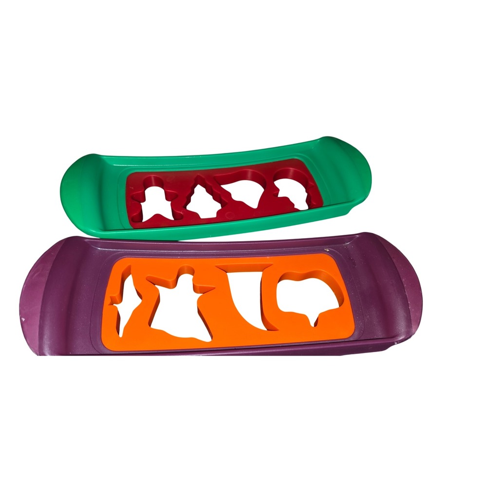 Tupperware Cookie Cutter Rolling Pin Sleeves Set of 2 Green Purple Shapes